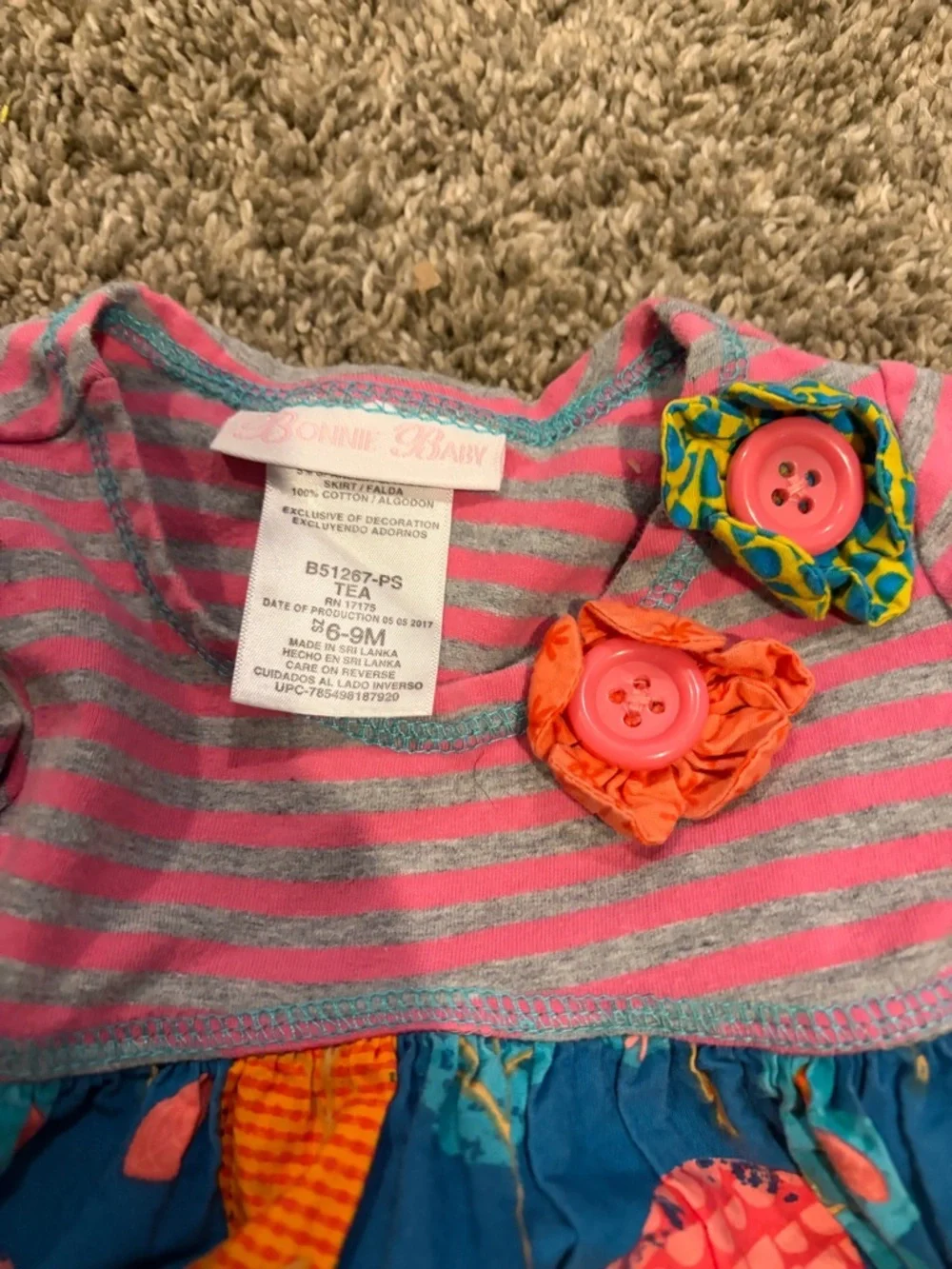 Bonnie Baby Pink Striped Top with Blue Tree-Print Skirt Dress